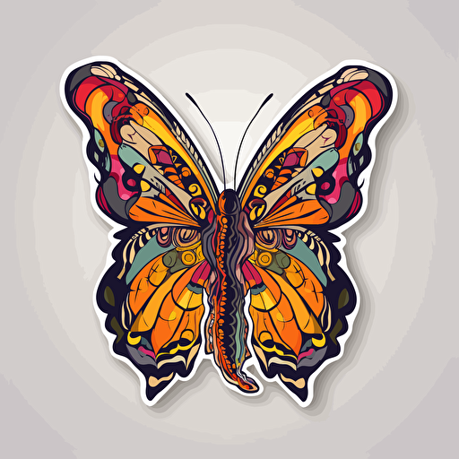 beautiful exotic butterfly, sheet concept, fussy cut, sticker, vector, white background