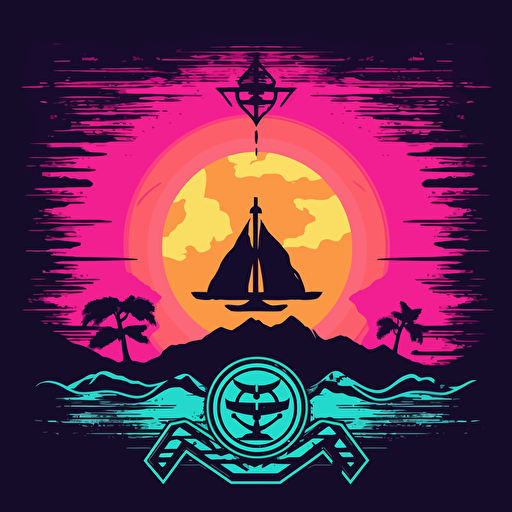 retro sunset vector design, using neon colors, fraternity theme