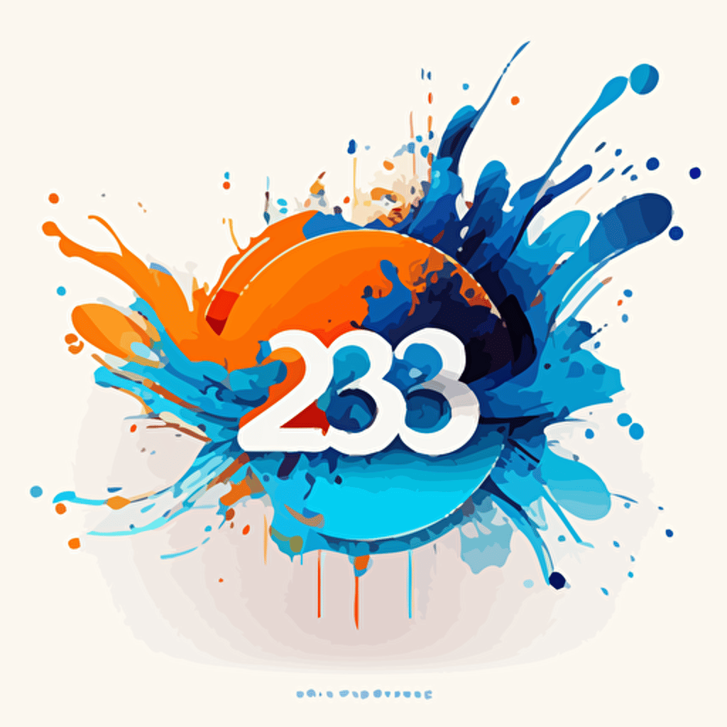 "2023" vector, white background, predominant blue and orange colors, young