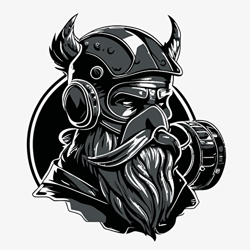 line vector art of a gangster Viking wearing a gas mask, vector, logo, transparent background, no text