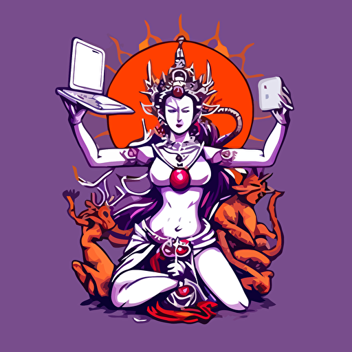 scifi manjushri chinese style with flames coins cellphones mandarines chinese new year logo vector detailed high definition white purple red orange
