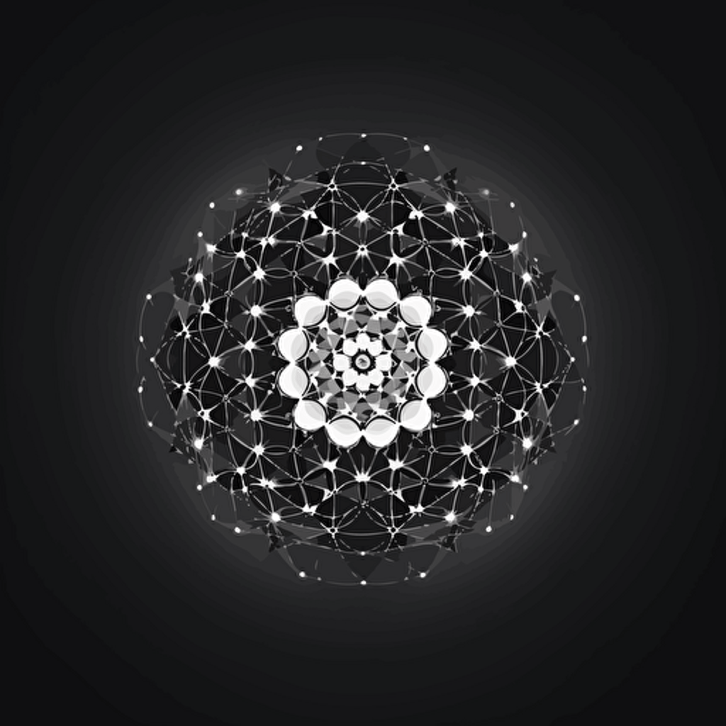 a modern simple vector logo made with cymatics pattern, sacred geometry,black and white::2, text and Letters saying Sonic Manifestation,