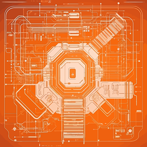 2D vector step in minimalism cyberpunk style and in orange colors. Background white