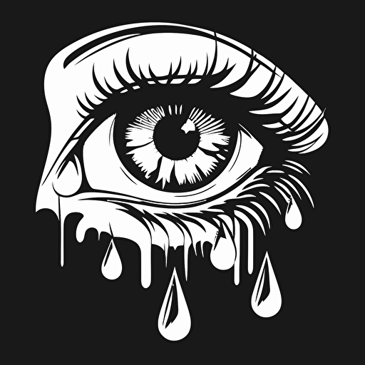 Stylised logo of a crying pupil-less eye, black and white, vector art