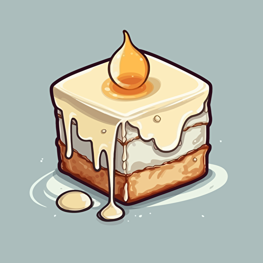 square slice of tres leche cake with milk dripping off of it, vector, sticker