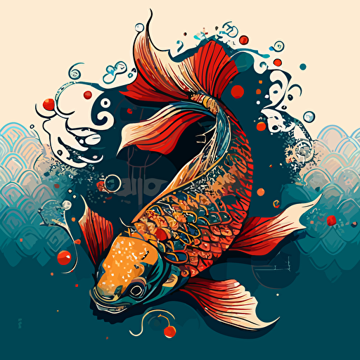 japanese koi carp floating , neotraditional style , vector art , high detailed , precise , underwater