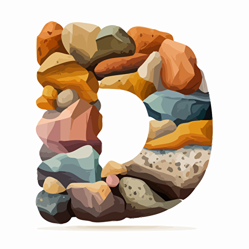 lower case letter d made from sedimentary rocks, colorful vector