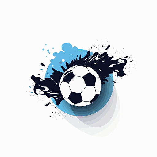 flat vector logo, storm cloud and soccer ball, blue black and white