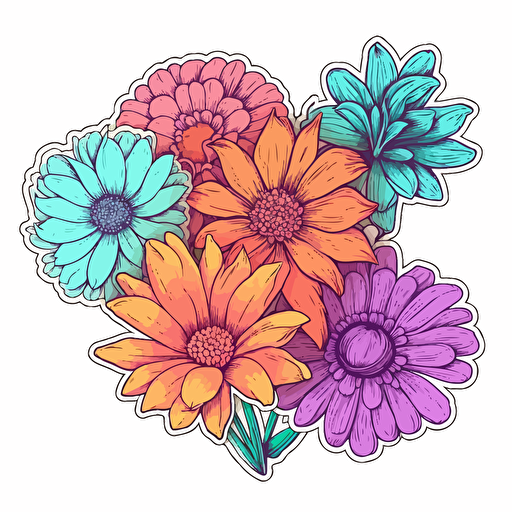 different Flowers, Sticker, Hopeful, Neon, Photorealism, Contour, Vector, White Background