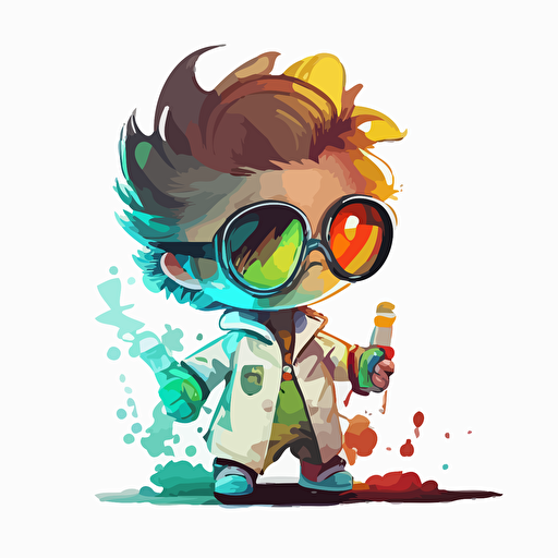 a very cute baby boy wearing very big sunglasses dressed up as a doctor, as a cartoon type, as a vector, white background, bright graffiti colors
