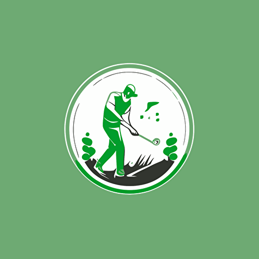 brand identification symbol. man swining golf club while playing golf. vector minimal logo, simple. green logo theme. circle.