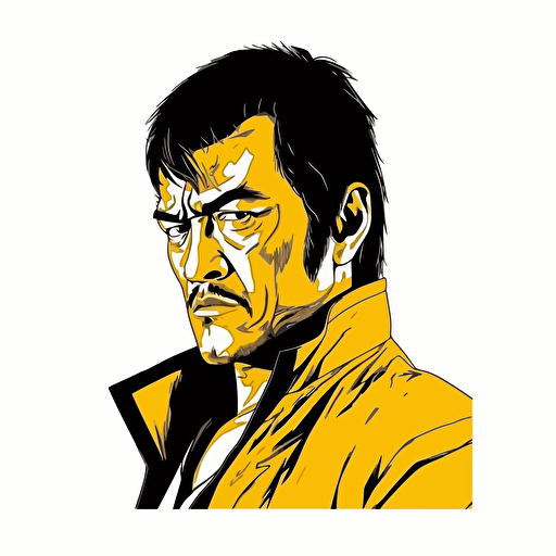 sonny chiba from kill bill vector illustration, gta style, thick outline, isolated on white background