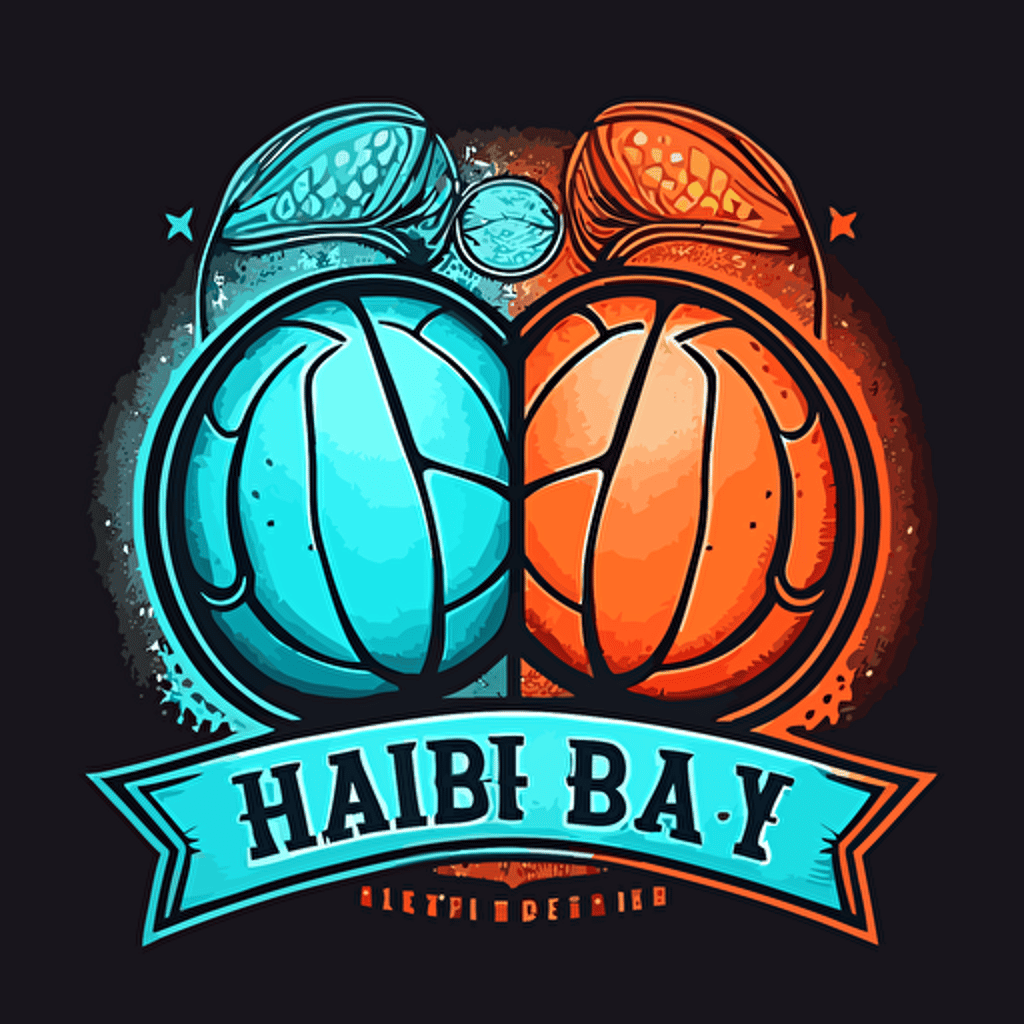 create a logo with the letters H&B in the middle of two basketballs. One basketball is orange and symbolize sports. The other basketball light blue. Vector style**