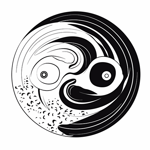 2d flat vector art of a whirlpool black and white yin and yang
