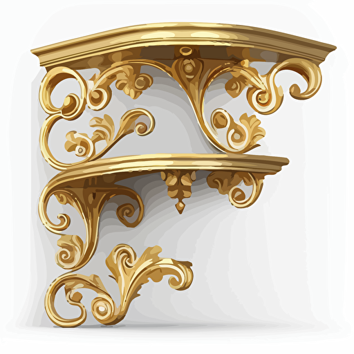 gold corner shelf with a decorative design, in the style of baroque ornamental flourishes. Vector image