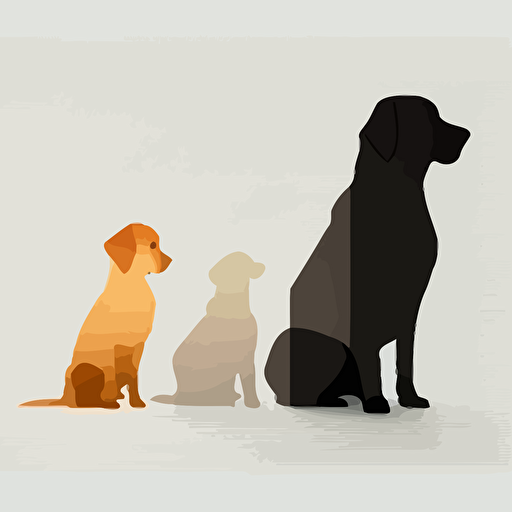 minimal vector, shows 3 different dog types and sizes, minimal colors, white background