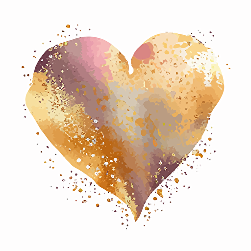 A very cute watercolor heart, detailed, soft colored, gold, valentines day, vector illustration, card, isolated transparent background, beautiful
