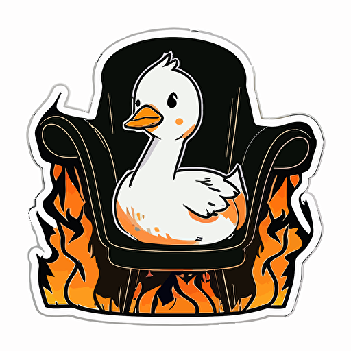 sticker, goose sitting in a chair with fire all around it, kawaii, contour, vector, white background s 1000