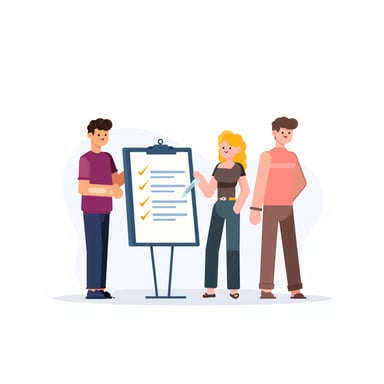 a team checking items off 