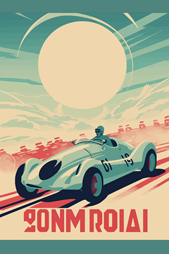 poster art, racing sport event from 1940's, summer, clear light colours, minimalistic vector style,
