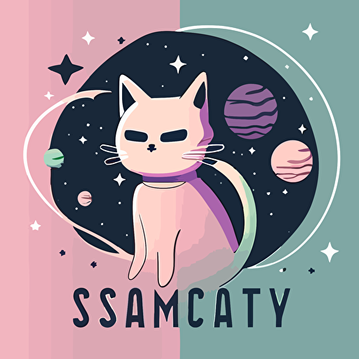 simple, vector, vector logo, emblem, fashionable cats in space, pastel, simple, cartoon, 2d
