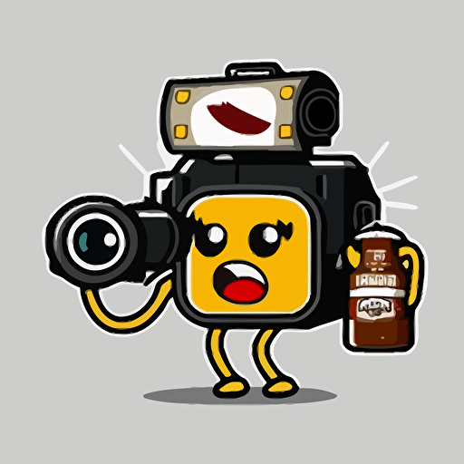 a mascot logo of a beer holding a video camera, simple, vector
