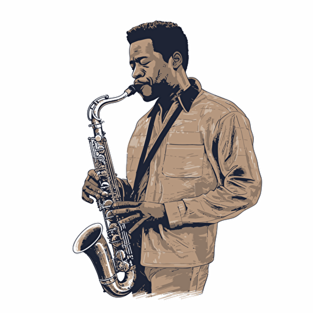 an illustration of an African-American musician playing the saxophone on a white background. vector drawing,