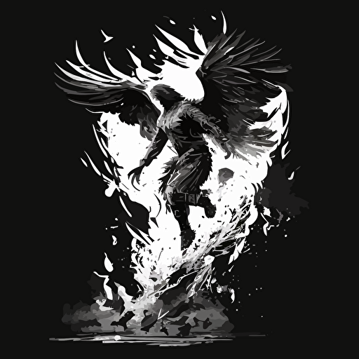 eagle on fire, diving, black and white, bombs in it's talons, vector art,