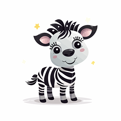 cute zebra, cartoon style, 2d clipart vector, creative and imaginative, hd, white background