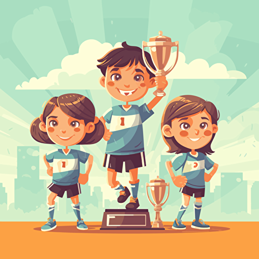 kids winning trophies sport vector in stadium