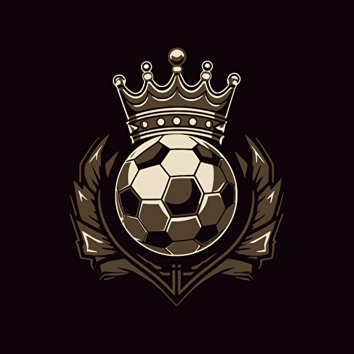 soccer team logo with a royal crown and a soccer ball concept art, illustrator vector
