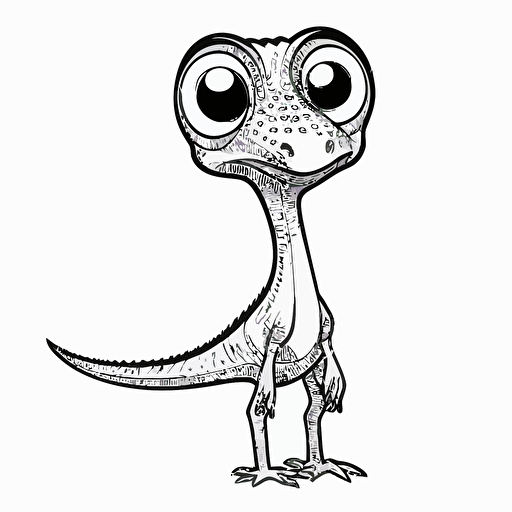 Cute Compsognathus, big eyes, Pixar style, simple outline and shapes, coloring page black and white comic book flat vector, white background