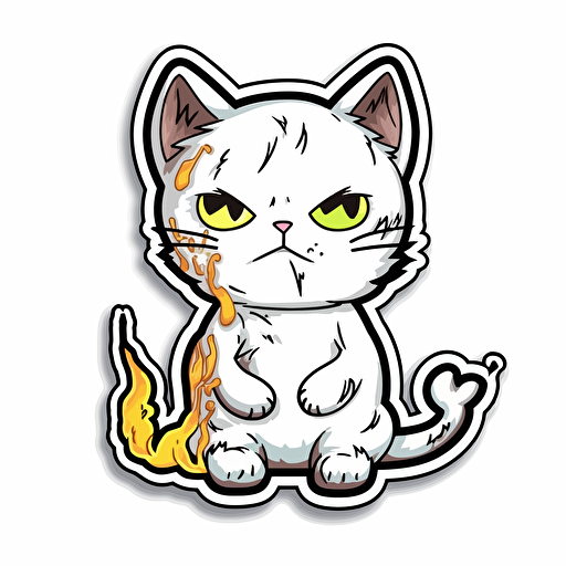 STICKER, ELECTROCUTED CAT SMOKING, KAWAII, CONTOUR, VECTOR, WHITE BACKGROUND
