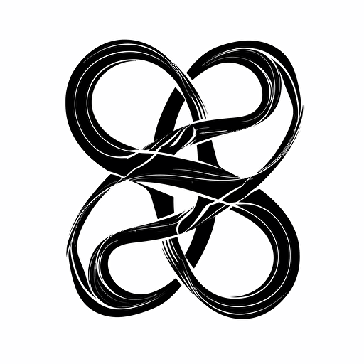 a thick black infinity symbol with a distorted filter on a white background, black and white, lineart, vectors,