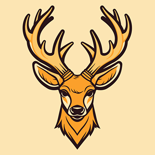 logo style vector of a deer big antlers, front on face only,