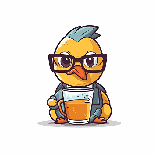 duck wearing eyewear and drinking tea ,vector illustration style,Minimalistic, illustration, White Background