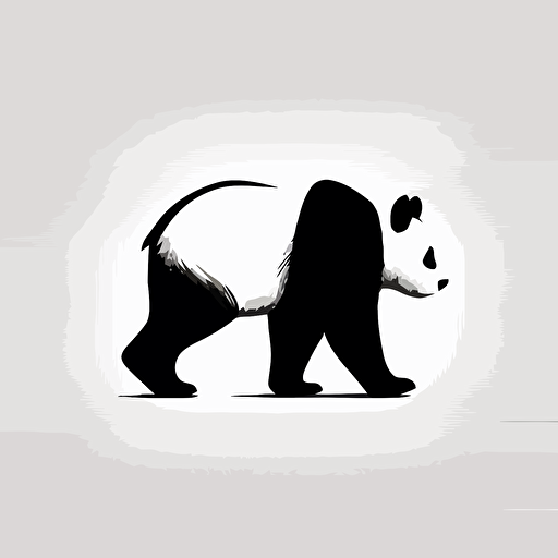 an abstract panda icon. Panda walking away. Behind angle. Black and white vector. Minimal. Simple. Clean. No detail. No texture. Abstract.