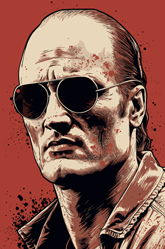 bald woody harrelson in natural born killers, poster, vector, gritty, detailed,