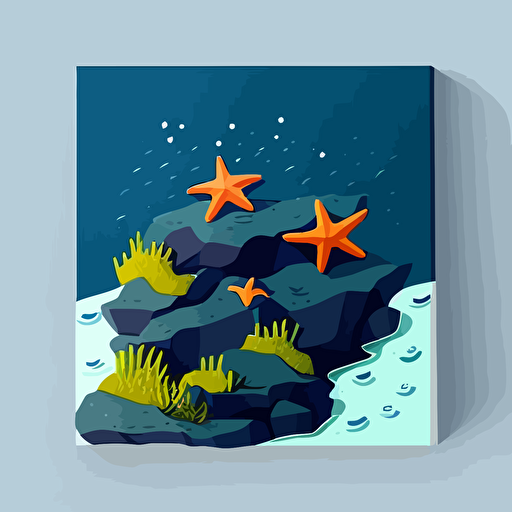tidepooling, sea stars on a rock, minimalist design, fun vibe, vector, 2d, flat