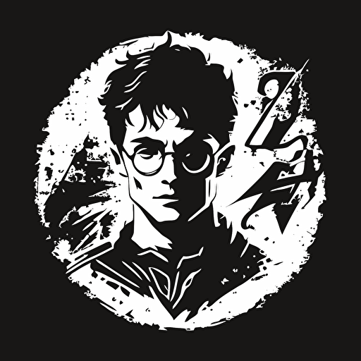 harry potter vector style logo, black, white background
