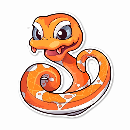 sticker, happy bright orange snake, contour, vector, white background