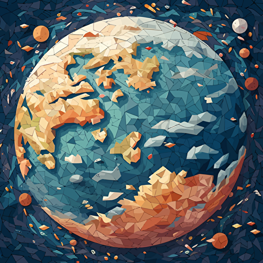 Vector illustration of Earth, cut into small pieces, universe background-v 5