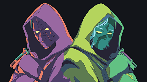flat vector art, Jedi, green yellow and purple colors, brother and sister