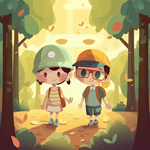 sticker design, super cute pixar couple walking in a park in the extreme heat, vector