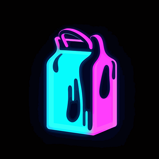 milk carton logo, flat image, Neon, pink blue white and black, vector simple, fun, creativity, playfulness, high quality