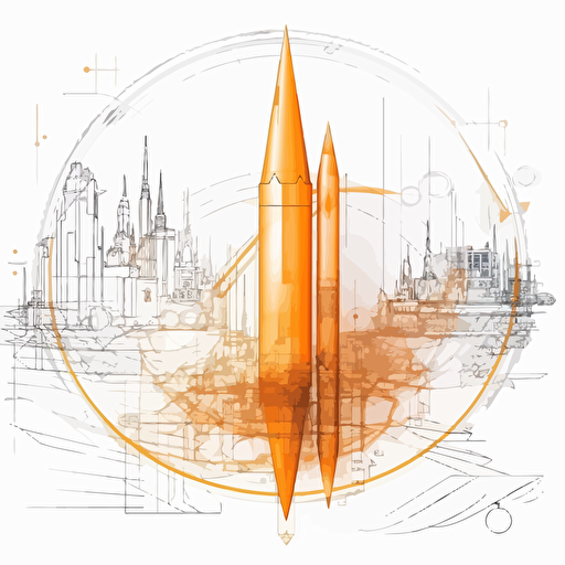 2D vector pencil on time in minimalism cyberpunk style and in orange colors. Background white