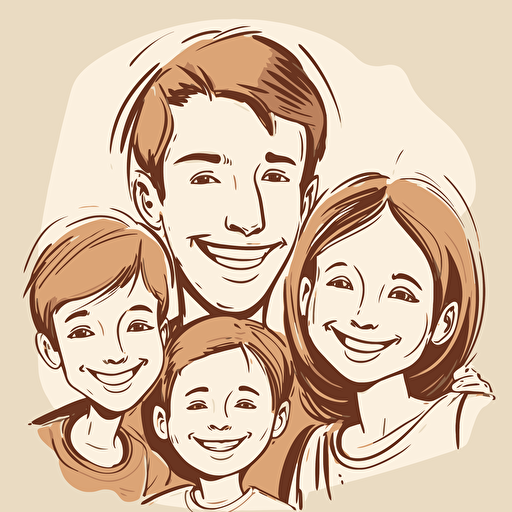 family of 4, smiling, vector