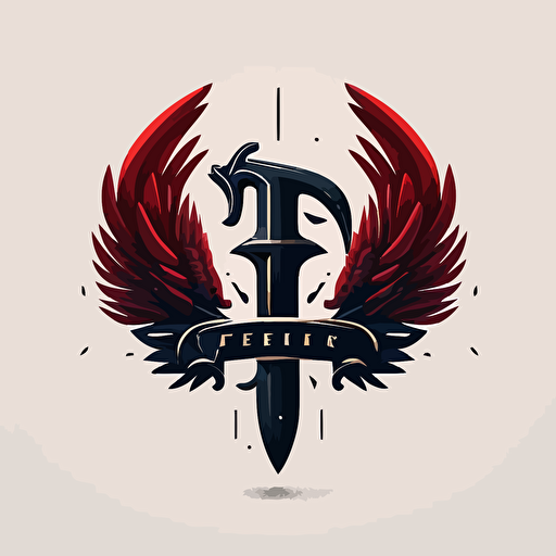 simple logo minimalist illustration of a sword with eagle wings red and black vector letter "F" letter "R"