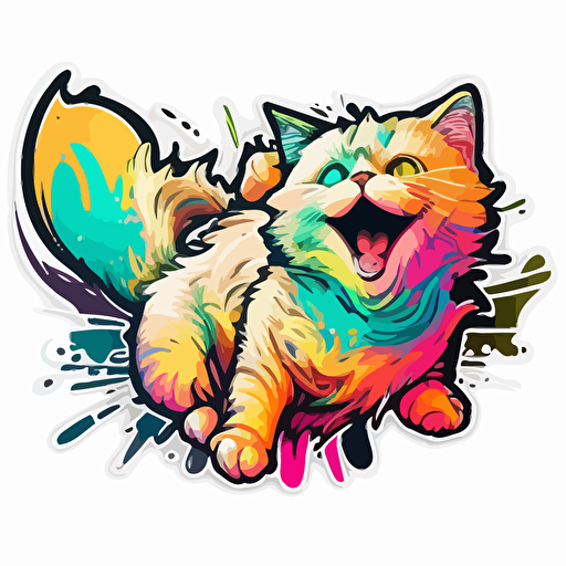 a lovely cat, Sticker, Excited, Bright Colors, kinetic art style, Contour, Vector, White Background, Detailed