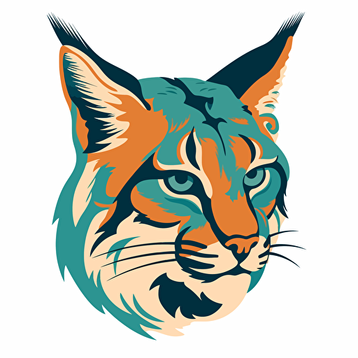 A bobcat face 3/4 View, 3 color vector illustration, In the style of michael craig-martin, logo